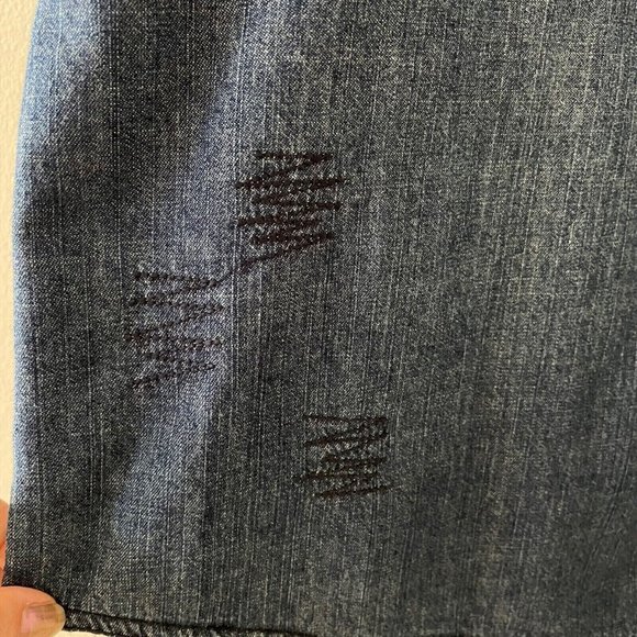 Vintage Men Denim Shirt Long Sleeve Jean Classic Born Fly Embroidered Patch 2XL - Picture 10 of 10